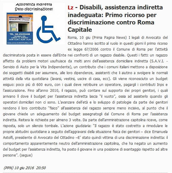 ppn disabili assistenza indiretta parte ricorso contro campidoglio